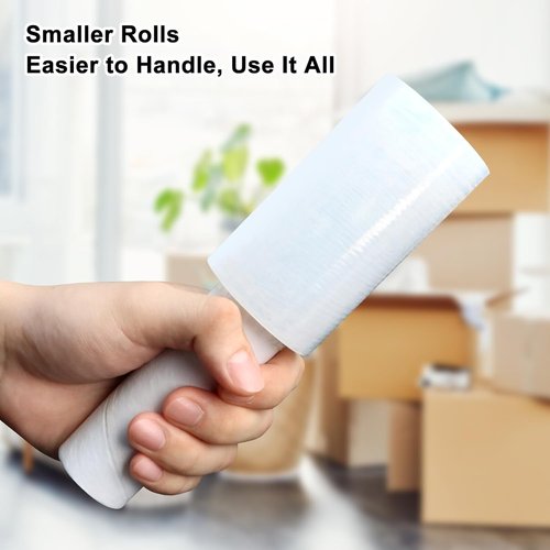 JUKFITA Stretch Film - 4" x 500 ft Shrink Wrap Rolls with Handle | Lightweight Plastic Wrap for Moving