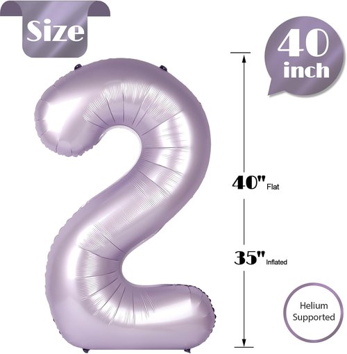 Lilac 40-Inch Number 2 Balloon - Perfect 2nd Birthday Decoration for Toddlers | Sparkling Party Decor