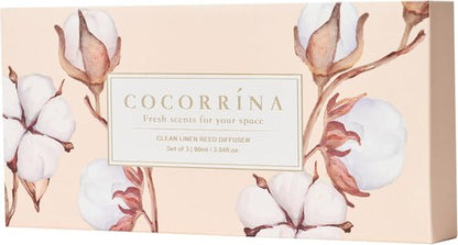 COCORRÍNA Reed Diffuser Set - 3 Pack of 3.04 Fl. Oz Cashmere Vanilla, Sandalwood Rose & Clean Linen for Home Decor