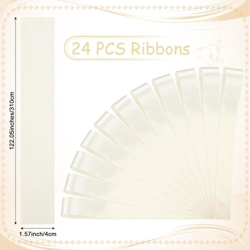 Daifunli Wedding Bows - Elegant Ivory White Satin Aisle Decorations | 24 Pcs Chair Ribbons