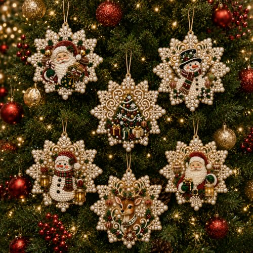 Snowflake Christmas Pearl Art Ornament Kit - DIY Gem Craft for Tree Decor