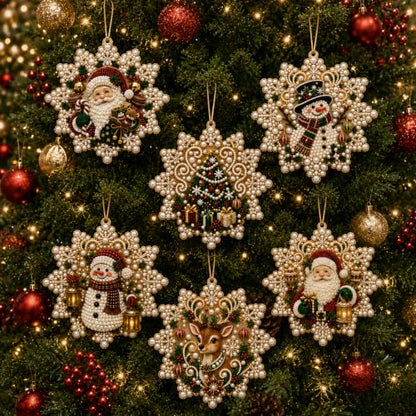 Snowflake Christmas Pearl Art Ornament Kit - DIY Gem Craft for Tree Decor