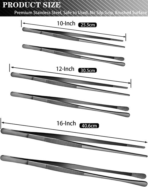 JETKONG 12-Inch Stainless Steel Kitchen Tweezers - Precision Serrated Tips for BBQ & Plating