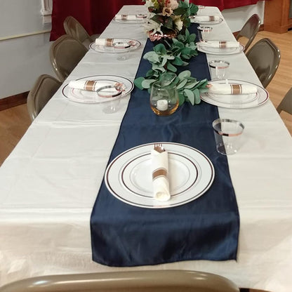 Skiennix Satin Navy Blue Table Runners - 10 Pack | 12 x 108 Inches for Weddings & Events