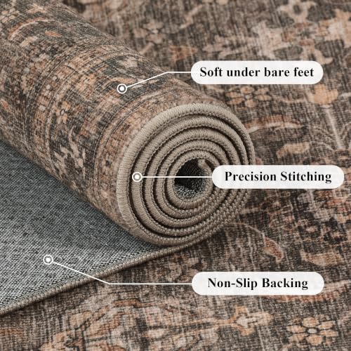 Brown Vintage Boho Runner Rug 2'6 x 8' Washable Non Slip Hallway Carpet