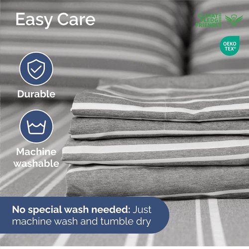 Short Queen Size 4 Piece Sheet Set - RV Short Queen, Soft, Breathable & Cooling Bed Sheets Set w/ Deep Pockets - Hotel Luxury Bedding for Women, Men, Kids, Teens, Boys & Girls, Oeko-Tex - Grey Stripes