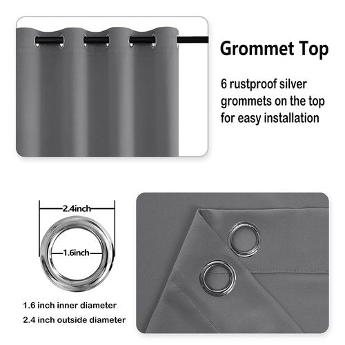 DWCN Grey Blackout Curtains 84 inch Length 2 Panels Set for Bedroom with Tiebacks - Room Darkening Privacy Grommet Top Window Curtains for Living Room, 42 x 84 inches Long, Set of 2 Panels