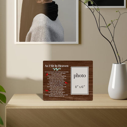 Zauly Sympathy Gift - Wood Picture Frame for Memorials | 4 x 6 Inch Photo, "As I Sit in Heaven" Design
