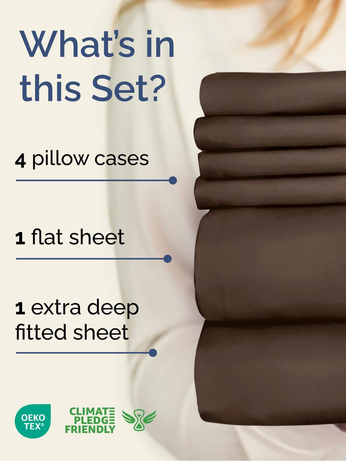 Skiennix Extra Deep Full Sheet Set - 6 Piece Cooling Bedding - Soft, Wrinkle-Free, Easy Fit - Brown