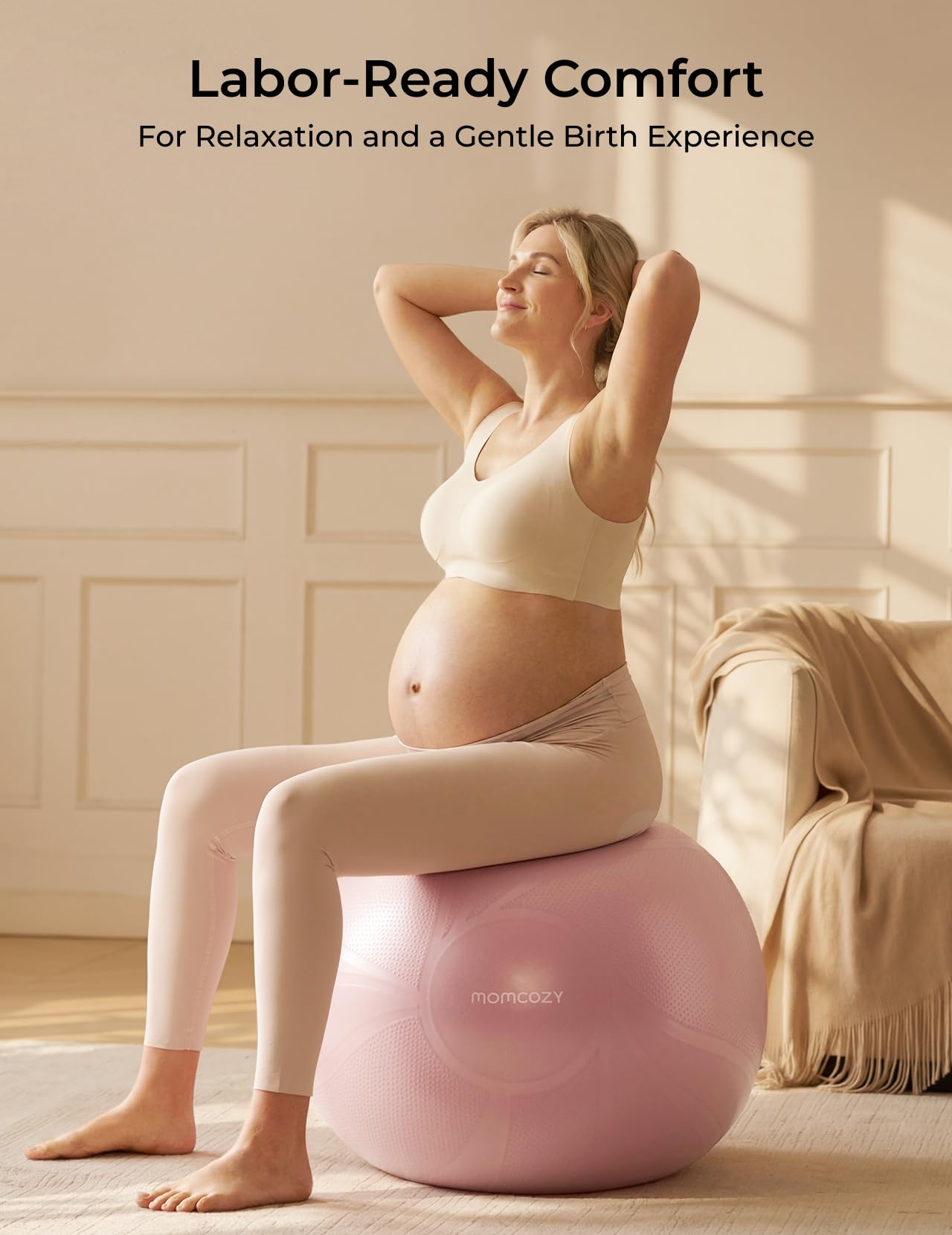 Momcozy BirthEase Maternity Ball Set, Birthing Ball with App Full-Journey Courses, BPA-Free PVC & Anti Burst Exercise Yoga Ball for Maternity, Labor, Physio, Recovery