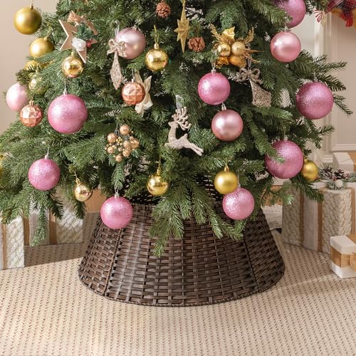 Dark Brown Wicker Christmas Tree Collar for 4-7.5 ft Trees, 22.5 Inch Diameter