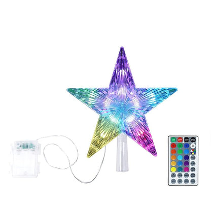 Christmas Star Tree Topper 9.5in 17 Colors with 4 Speed Modes & Remote (3AA Battery Powered) - IP44 Indoor/Outdoor