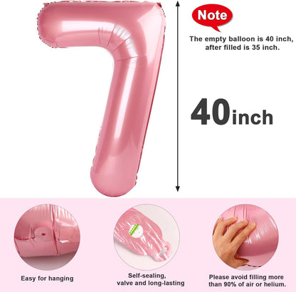 Pastel Pink Number 7 Balloon by [Brand Name] - 40 Inch Birthday Decoration for 7th, 17th, 27th, and 70th Celebrations