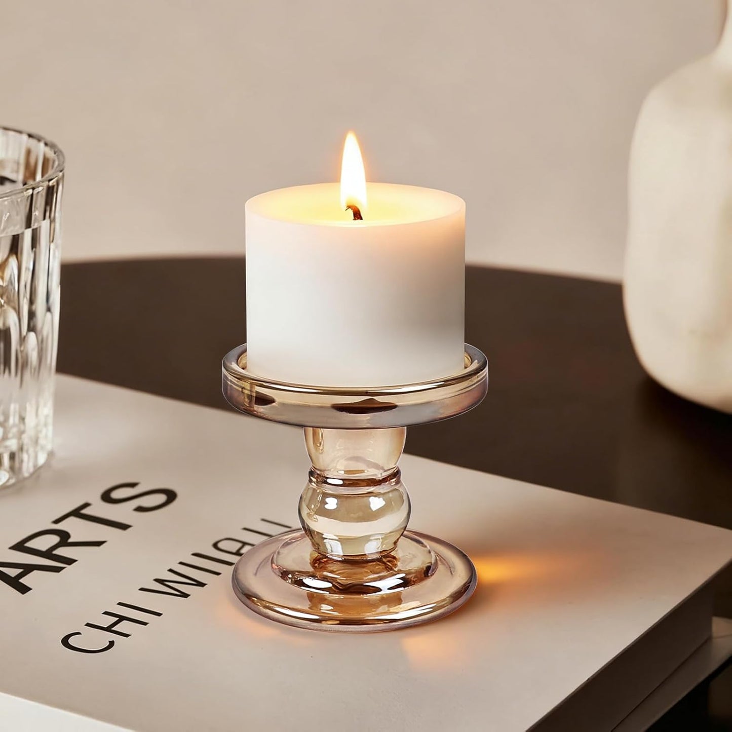 Skiennix Glass Candle Holders - Set of 3 Elegant Pillar Holders for Home Decor | Wedding Centerpiece
