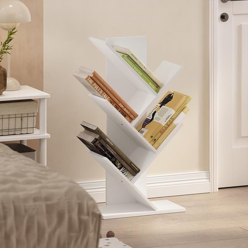 Furinno 5-Tier Tree Bookshelf - Stylish Angled Open Shelf for Room Decor | 8.4 x 15.7 x 30.3 Inches, White