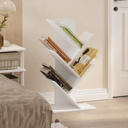 Furinno 5-Tier Tree Bookshelf - Stylish Angled Open Shelf for Room Decor | 8.4 x 15.7 x 30.3 Inches, White