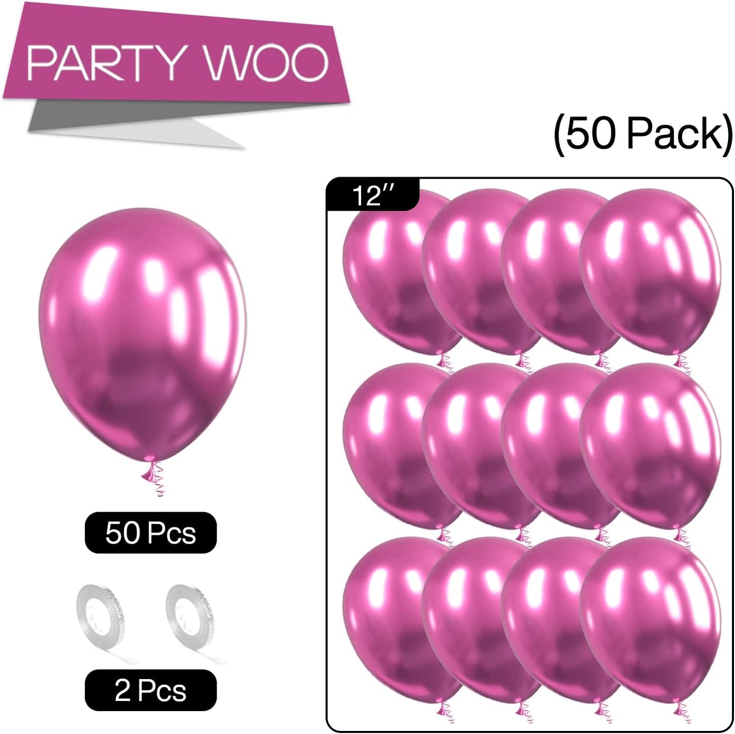 PartyWoo Metallic Hot Pink Balloons - 50 Pcs 12 Inch Latex Helium Balloons for Celebrations
