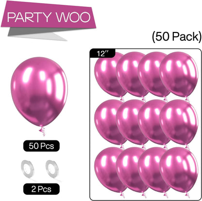 PartyWoo Metallic Hot Pink Balloons - 50 Pcs 12 Inch Latex Helium Balloons for Celebrations