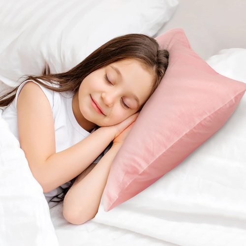 Babebay Toddler Pillow - Soft 13x18 Inch Sleeping Pillow with Cotton Case | Machine Washable (Pink)
