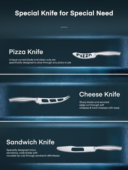 D.Perlla Knife Set, 17 Pieces Kitchen Knife Set with Clear Acrylic Knife Holder, Stainless Steel Super Sharp Chef Knife with Hollow Handle in One Piece Design