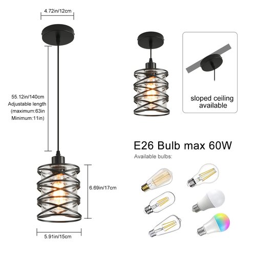 IHENGYANLT 2 Pack Black Spiral Cage Pendant Lights with Clear Glass Shade, Suitable for Kitchen Island, Dining Table, Entryway, Restaurant