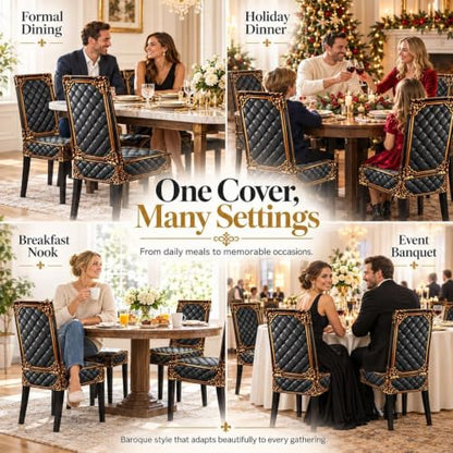 6pcs Washable Baroque Chair Covers - Elegant Dining Slipcovers for Chairs