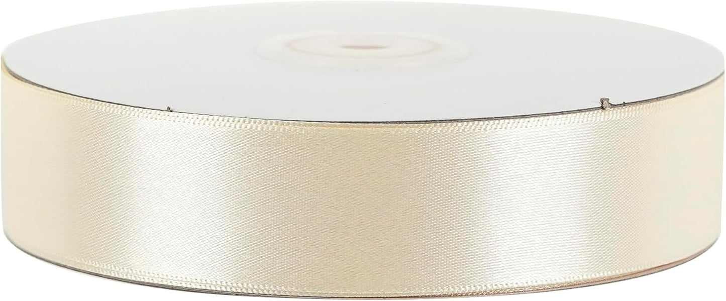 MEEDEE Ivory Double-Faced Satin Ribbon - 1 Inch x 50 Yards for Crafts, Weddings & Holiday Decor