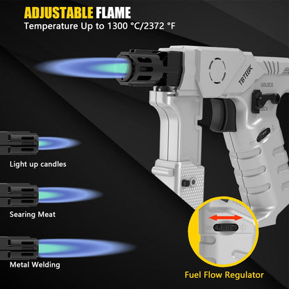 TBTeek Torch Lighter - Refillable Butane Kitchen Blow Torch with Adjustable Flame & Safety Lock | Dual Heights for Cooking & BBQ