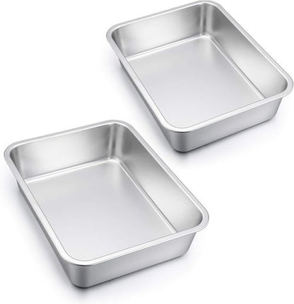 E-far Lasagna Pan Set - Deep Stainless Steel Baking Pans, Non-Toxic & Dishwasher Safe, 12.75 x 10 x 3.2 Inches
