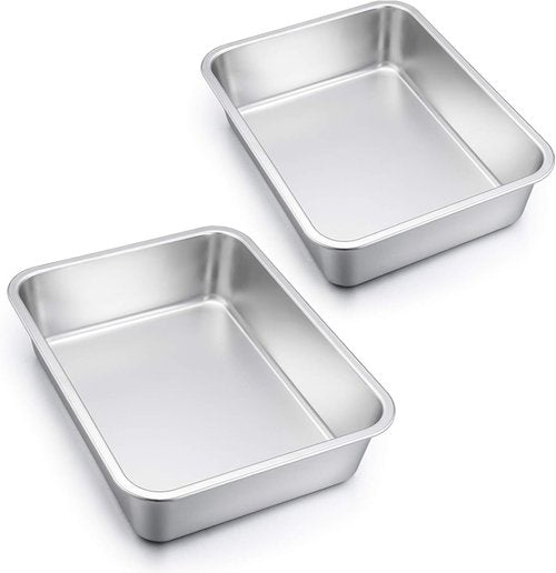 E-far Lasagna Pan Set - Deep Stainless Steel Baking Pans, Non-Toxic & Dishwasher Safe, 12.75 x 10 x 3.2 Inches