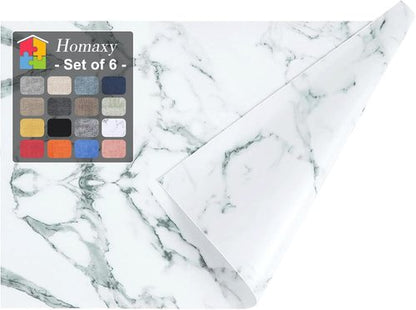 Homaxy Faux Leather Placemats - Heat Resistant & Waterproof | Set of 6, Easy to Clean, 11.8" x 17", Marble
