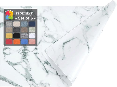 Homaxy Faux Leather Placemats - Heat Resistant & Waterproof | Set of 6, Easy to Clean, 11.8" x 17", Marble