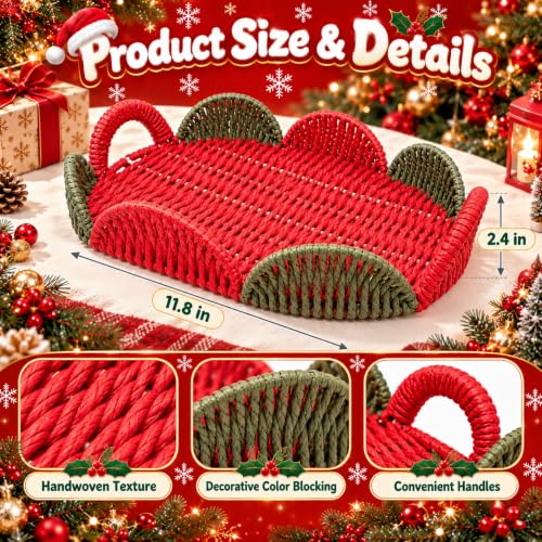 Christmas Woven Basket Handmade Paper Rope Storage Basket Kit Round with Scalloped