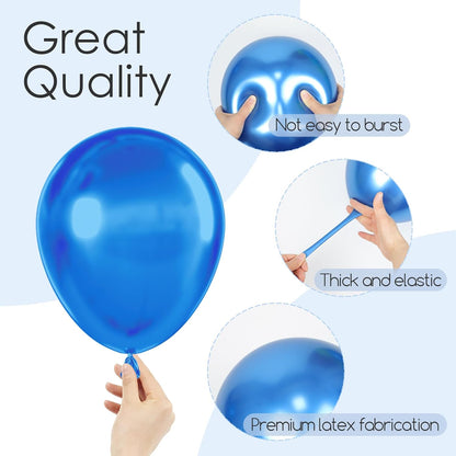 Skiennix Metallic Blue Balloons - 120-Piece Set for Graduation, Baby Shower & Birthday Decor | Various Sizes