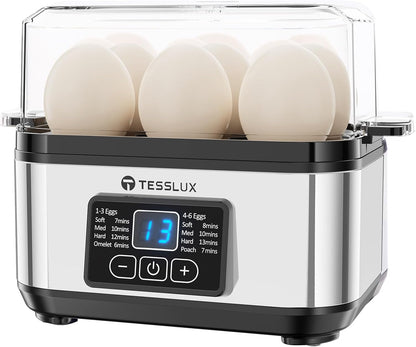 Skiennix Electric Egg Cooker - 6 Egg Capacity for Hard Boiled, Poached, Scrambled Eggs | Auto Shut Off, Silver