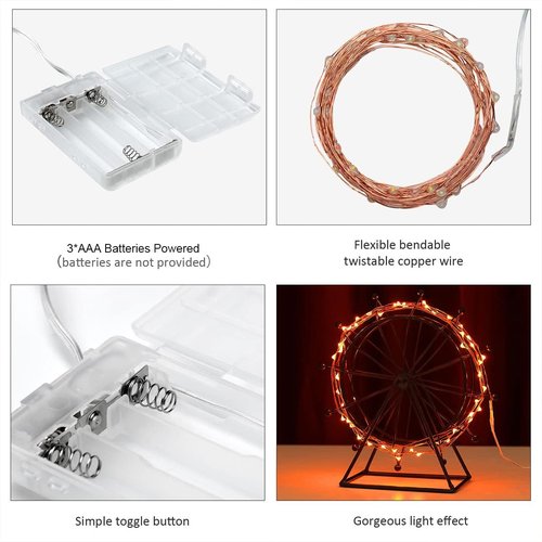 Ariceleo Mini Halloween Fairy Lights - 4 Pack Battery Operated Copper Wire String Lights | 16ft Orange for Bedroom & Party Decor
