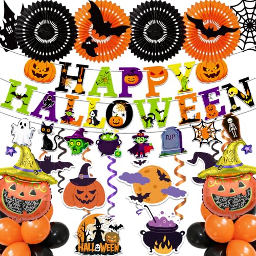 Halloween Party Decorations Set with Balloons & Banners - 23 Pieces