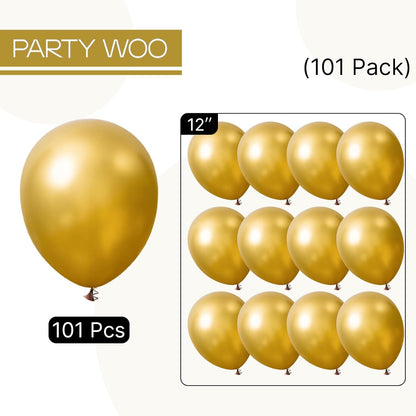 PartyWoo Gold Balloons - 101pcs 12-Inch Latex Helium Balloons for Celebrations & Events
