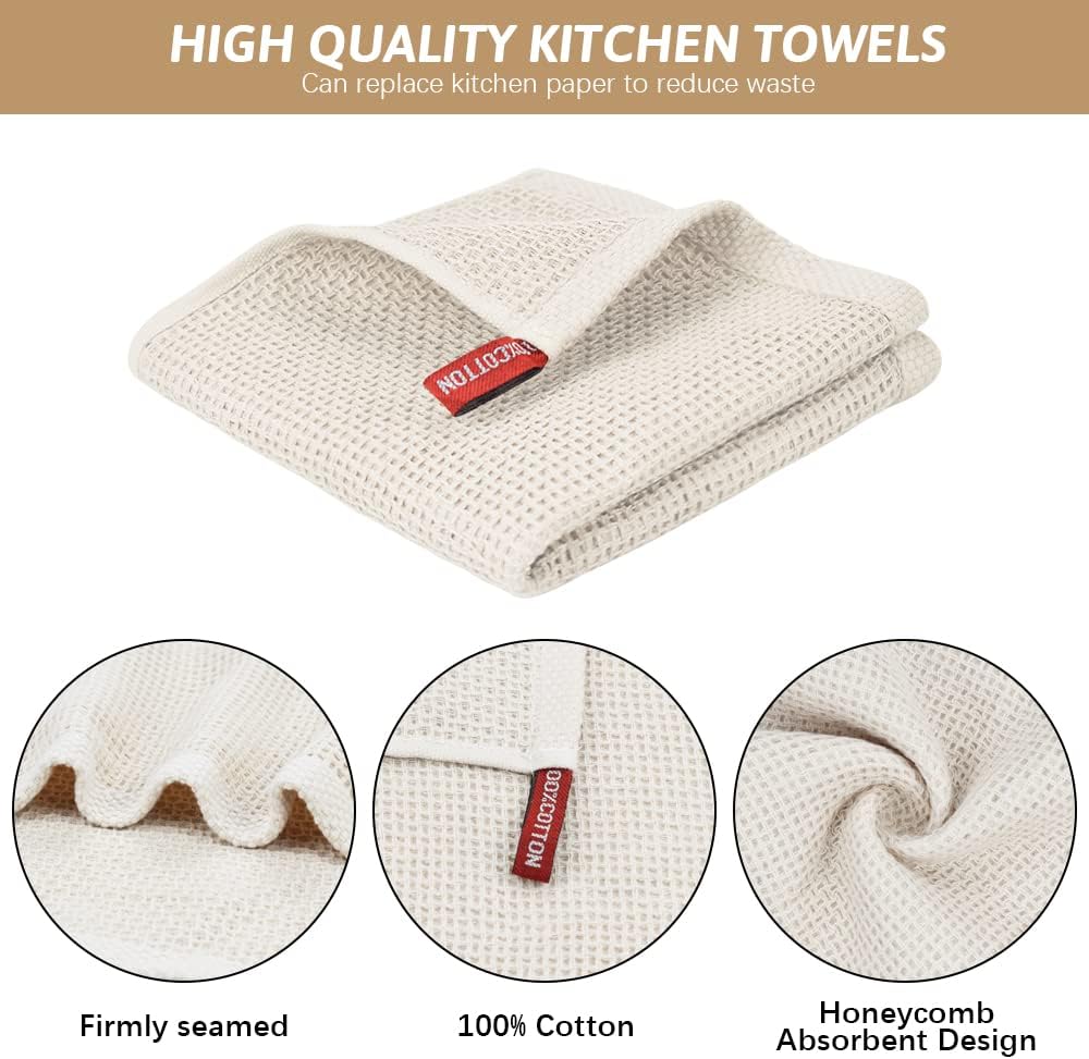Niallant Cotton Kitchen Towels - Soft & Absorbent Dish Rags | 12 Pack, 12x12 Inch