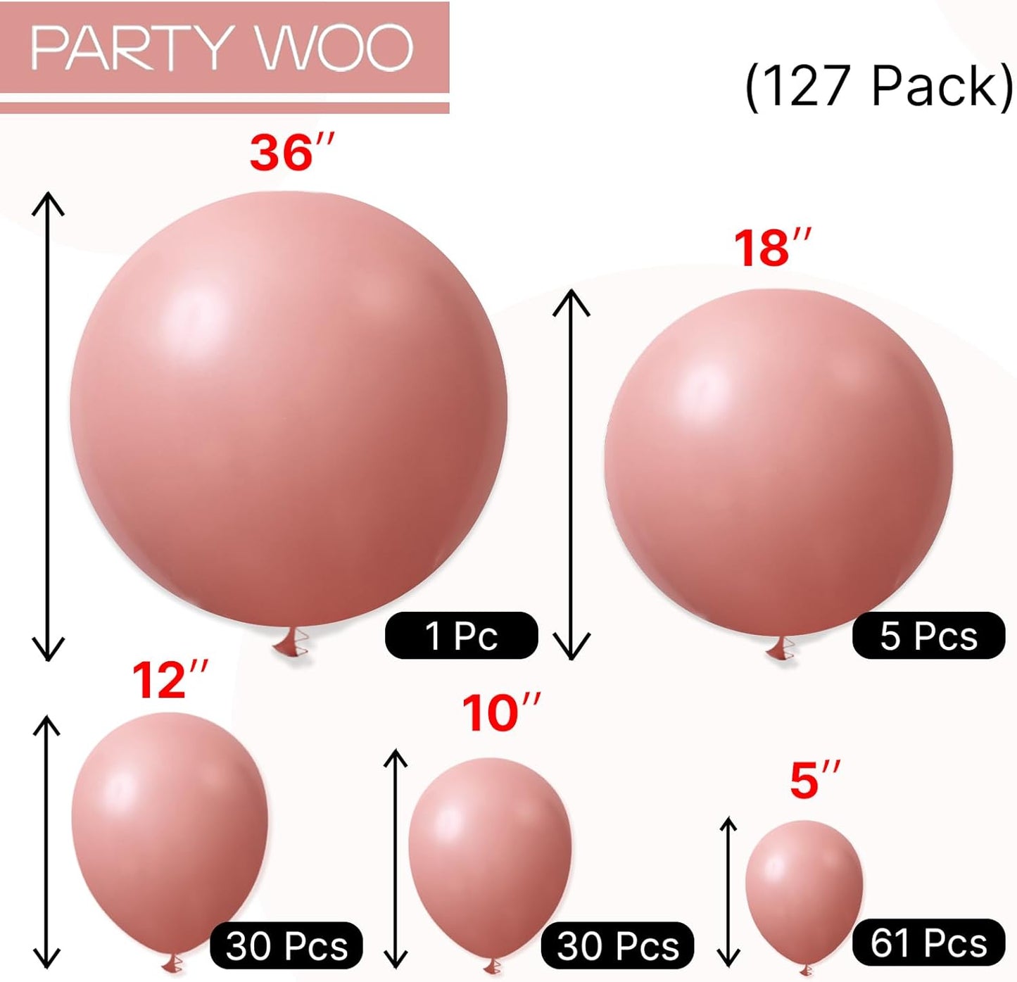 PartyWoo Dusty Pink Balloon Arch Kit - 127pcs in Various Sizes for Baby Shower & Birthday Decor | Blush Pink