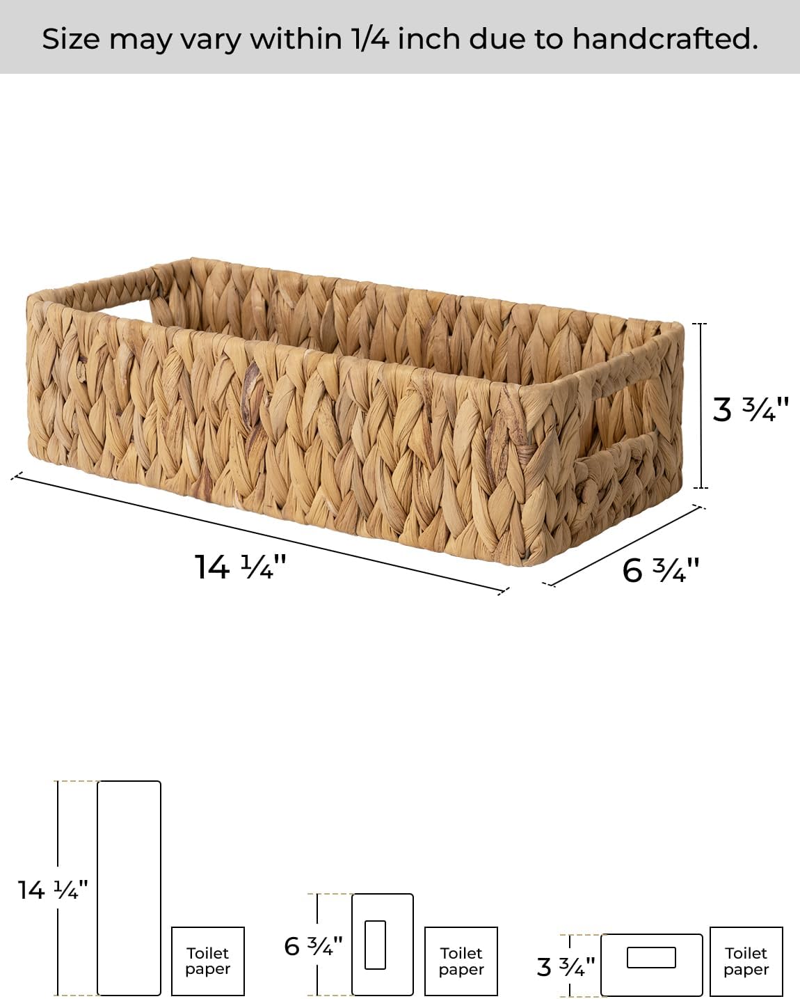StorageWorks Water Hyacinth Basket - Stylish Wicker Storage for Toilet Paper | 14.25"L x 6.5"W x 3.75"H