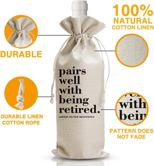 DOI-LANEE Pairs Well With Retirement Wine Bag Retirement Gifts for Him or Her Teacher Coworker Employees Friend Colleagues Nurse Doctors Boss Retirees Work
