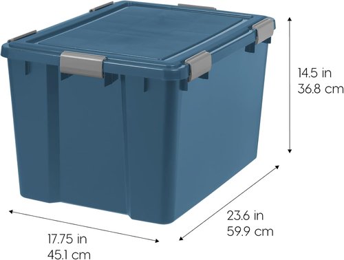 IRIS USA WeatherPro 74 Qt Eco-Friendly Storage Bins - BPA-Free, Stackable & Nestable, 4 Pack - Navy