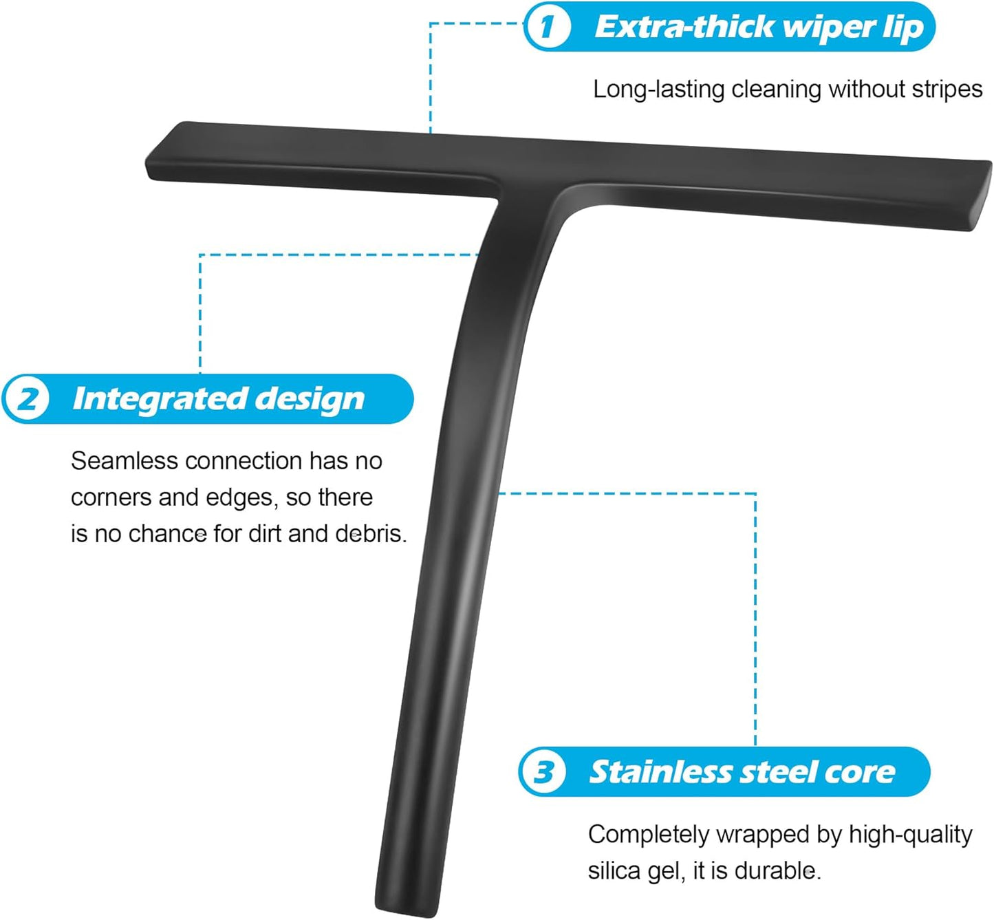 Skiennix Shower Squeegee - Premium Glass Door & Mirror Cleaner with Hook - Silicone Gray Finish