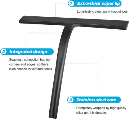 Skiennix Shower Squeegee - Premium Glass Door & Mirror Cleaner with Hook - Silicone Gray Finish