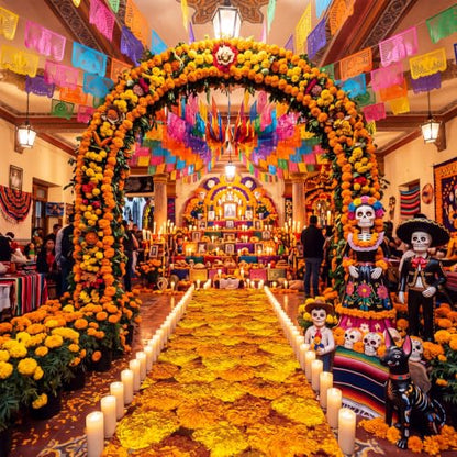 Day of the Dead Marigold Path Runner for Aisle & Decor - 2x10 ft