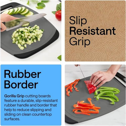Gorilla Grip BPA-Free Reversible Cutting Board Set - Nonporous, Juice Grooves, Slip Resistant | 3 Durable Boards in Gray & Black