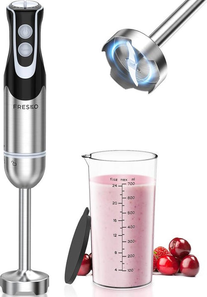 FRESKO Immersion Handheld Blender - 500W Power, 12-Speed Turbo Mode, 700ml Beaker, Stainless Steel Blades