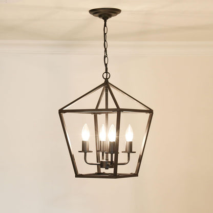 Mlmgmh168 4-Light Black Farmhouse Chandelier Iron Lantern Pendant Light Rustic Cage Hanging Light Fixtures Industrial Foyer Lights for Kitchen Island Dining Room Hallway Foyer Entryway