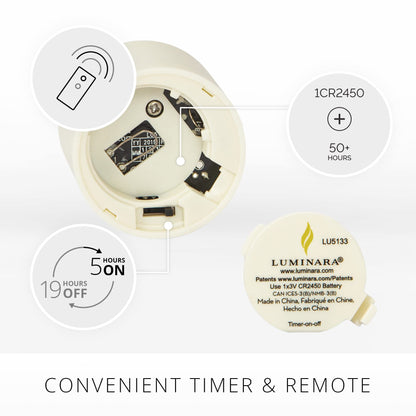 Luminara Flameless LED Tea Light Candle, 1.4" x 2", Pack of 2, Pearl Ivory, Real Flame, Battery Operated w/Remote Timer Function, Paraffin Wax